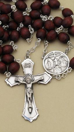 Custom Men's Brown Wood Bead and Silver Rosary